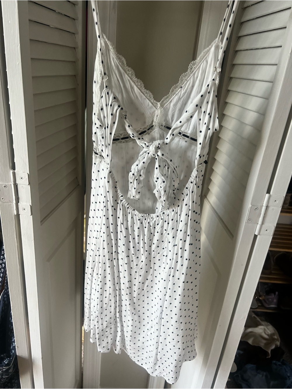 Hollister White Polka Dot Lace-Trim Slip Dress with Black Dots - Picture 2 of 2